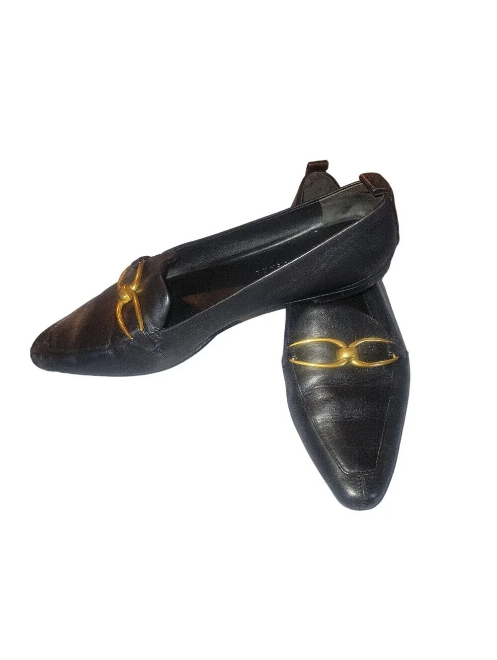 Veronica Beard Champlain Chain Black Leather Loafers with Gold Horsebit Detail